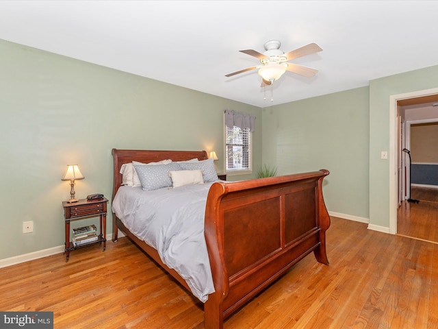 bedroom featuring ceiling fan and light hardwood / wood-style floors