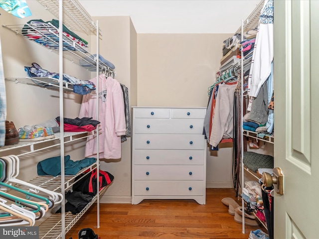 walk in closet featuring light hardwood / wood-style flooring