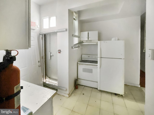 2130 N 19th St, Philadelphia, PA 19121 - kitchen featuring white appliances, white cabinetry, under cabinet range hood, and light countertops