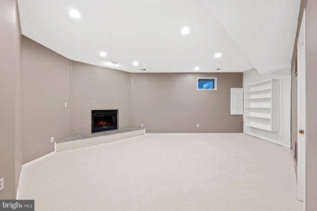 basement featuring a fireplace