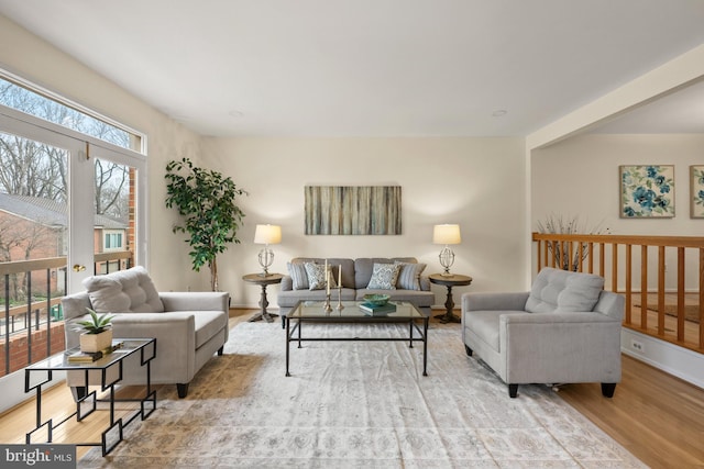 living room with light hardwood / wood-style flooring