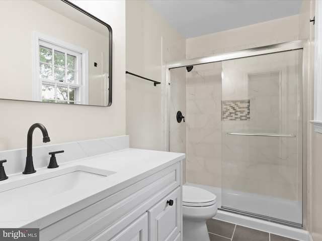 9301 Reef Ct, Alexandria, VA 22309 - full bathroom featuring a shower stall, toilet, tile patterned flooring, and vanity
