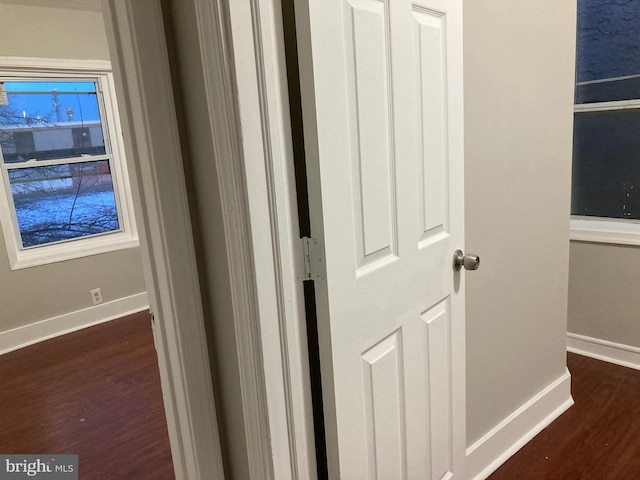 hallway with dark wood-type flooring