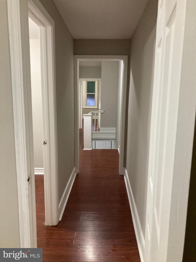 corridor with dark hardwood / wood-style flooring