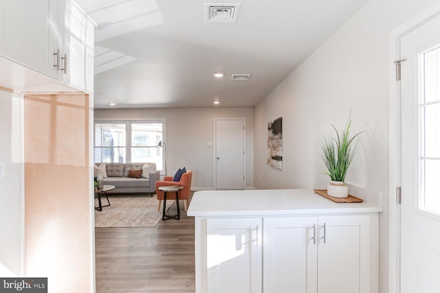 interior space featuring white cabinetry and dark hardwood / wood-style flooring