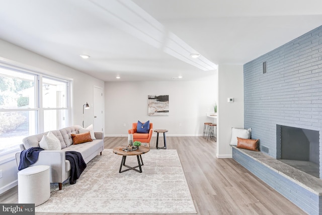 living room featuring a fireplace and light hardwood / wood-style floors