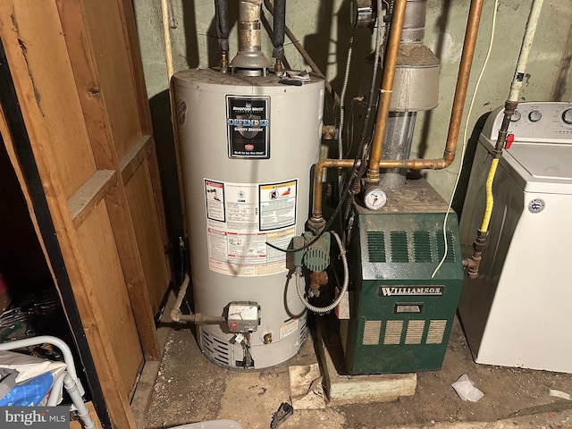 utilities with gas water heater and washer / dryer