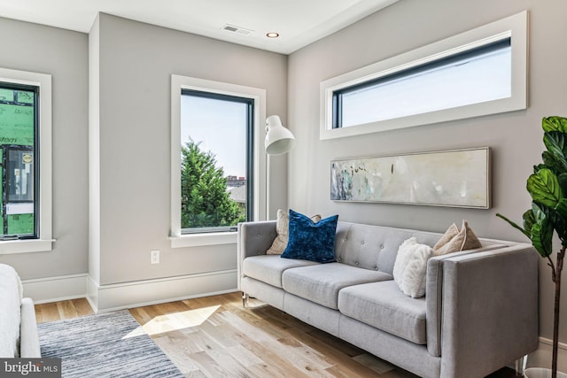 living room with light hardwood / wood-style floors