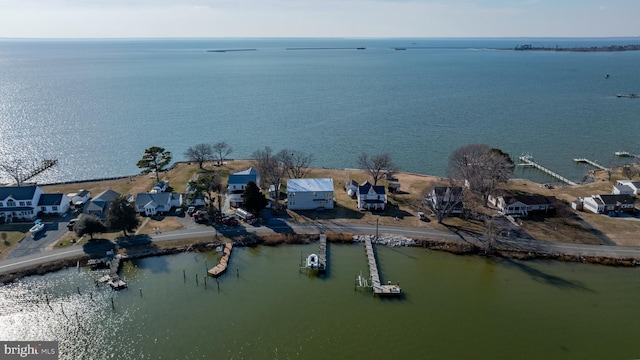 aerial view featuring a water view and a residential view