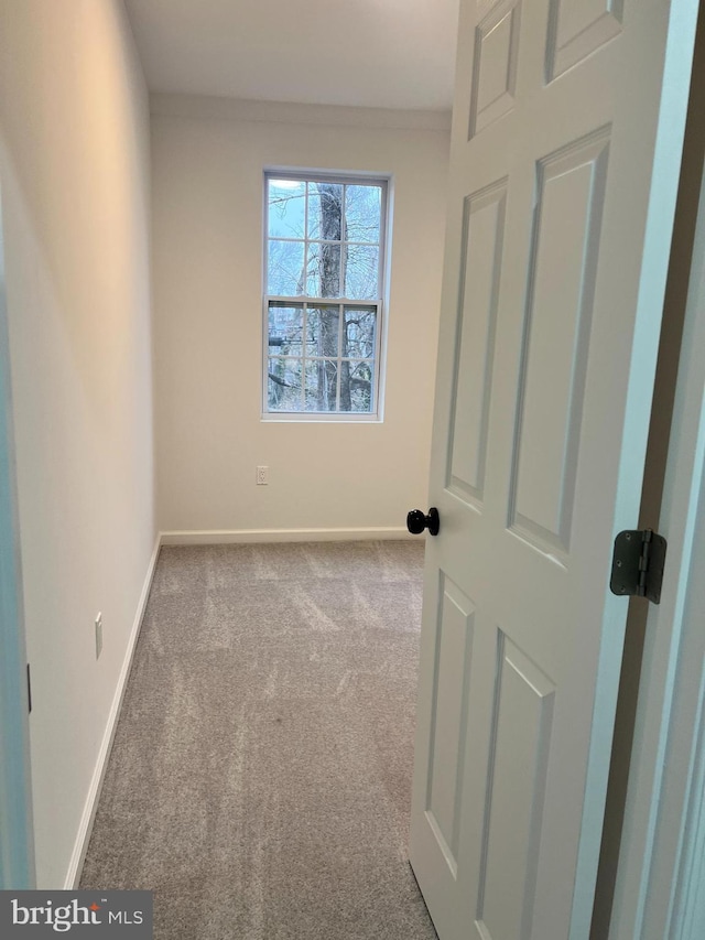 unfurnished room with light carpet
