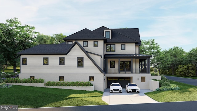 view of front of house with a garage and a front yard