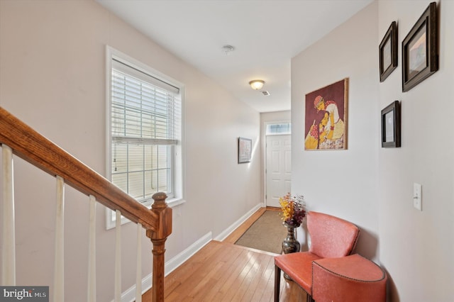 corridor with plenty of natural light and light hardwood / wood-style floors