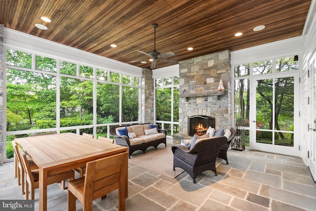 948 Melvin Rd, Annapolis, MD 21403 - sunroom / solarium with a ceiling fan and an outdoor living space with a fireplace