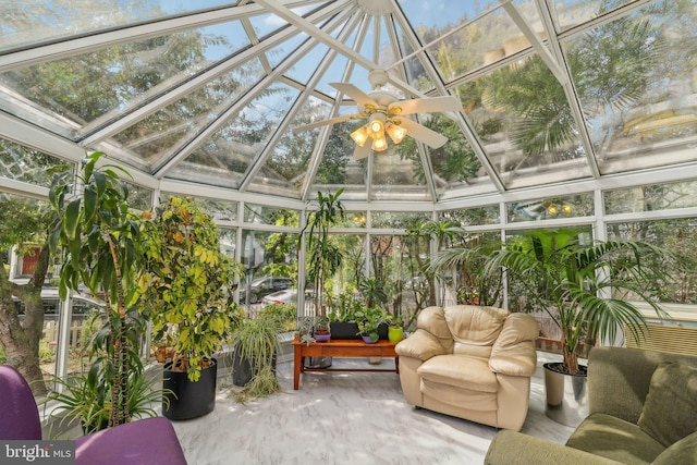 sunroom / solarium with ceiling fan