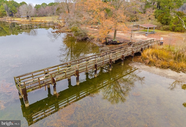 view of dock with a water view