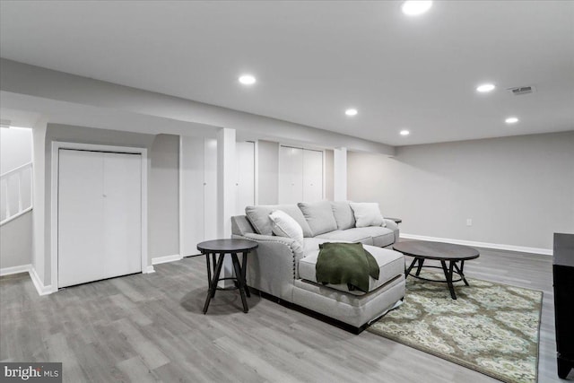 living room featuring light hardwood / wood-style flooring