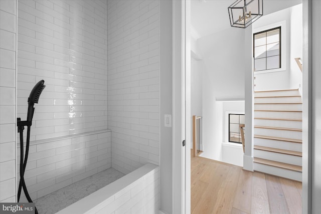 bathroom with wood-type flooring