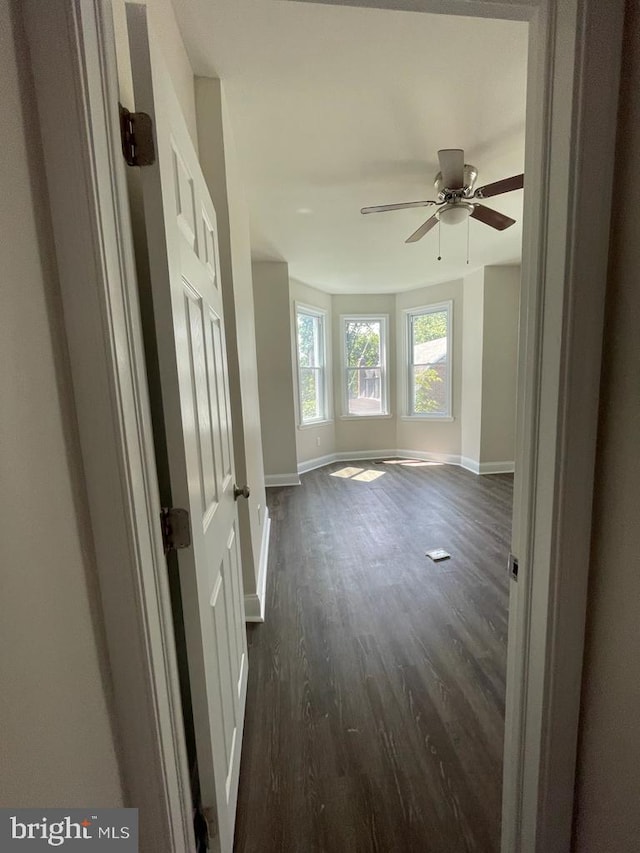 spare room featuring dark hardwood / wood-style floors and ceiling fan