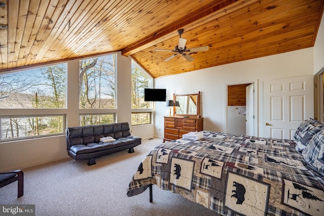3084 Lake Shore Dr, Oakland, MD 21550 - carpeted bedroom with wooden ceiling, baseboards, a ceiling fan, and vaulted ceiling with beams