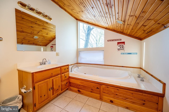 3084 Lake Shore Dr, Oakland, MD 21550 - bathroom featuring vanity, wooden ceiling, lofted ceiling, and tile patterned flooring