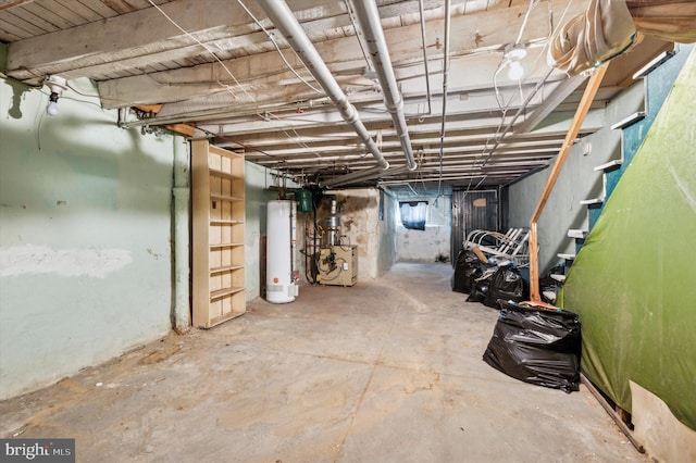 basement with water heater