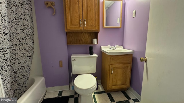 full bathroom with vanity, toilet, and shower / washtub combination