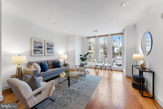 living room with light hardwood / wood-style flooring