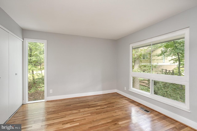 spare room featuring hardwood / wood-style flooring and a healthy amount of sunlight