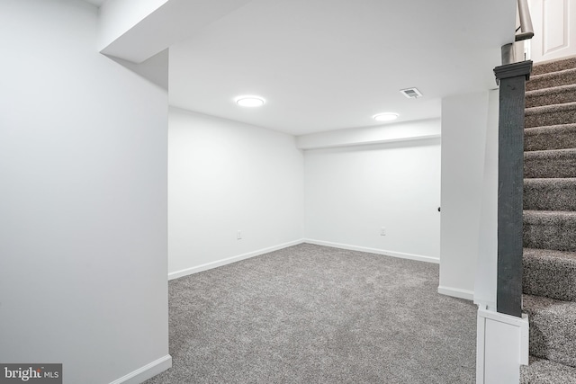 basement featuring carpet flooring