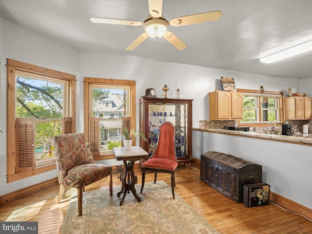 3137 18th St NE, Washington, DC 20018 - sitting room with light wood finished floors, baseboards, and ceiling fan