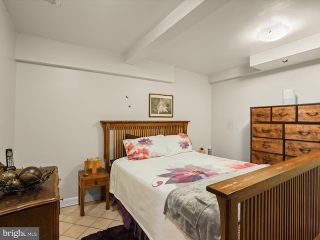 3137 18th St NE, Washington, DC 20018 - bedroom featuring beamed ceiling and light tile patterned flooring