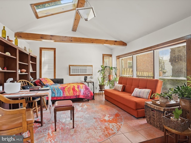 3137 18th St NE, Washington, DC 20018 - interior space featuring vaulted ceiling with skylight and a wall unit AC