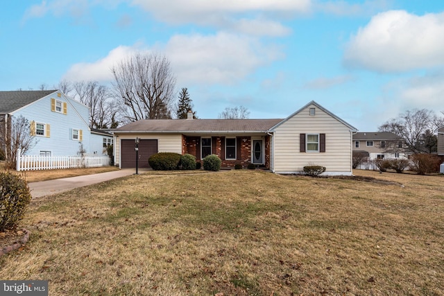 single story home with a garage and a front yard