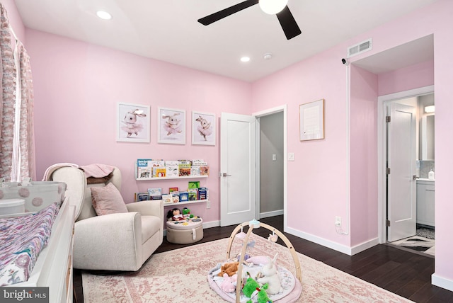 interior space featuring dark hardwood / wood-style floors and ceiling fan