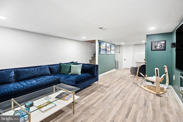 living room featuring light wood-type flooring