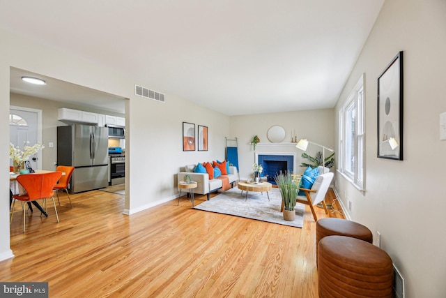 living room with light hardwood / wood-style flooring