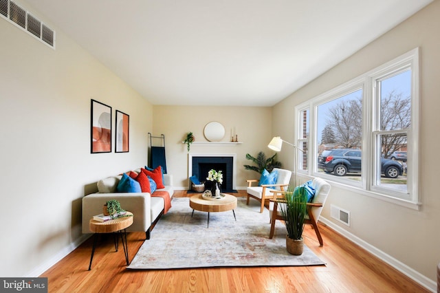 living room with hardwood / wood-style flooring