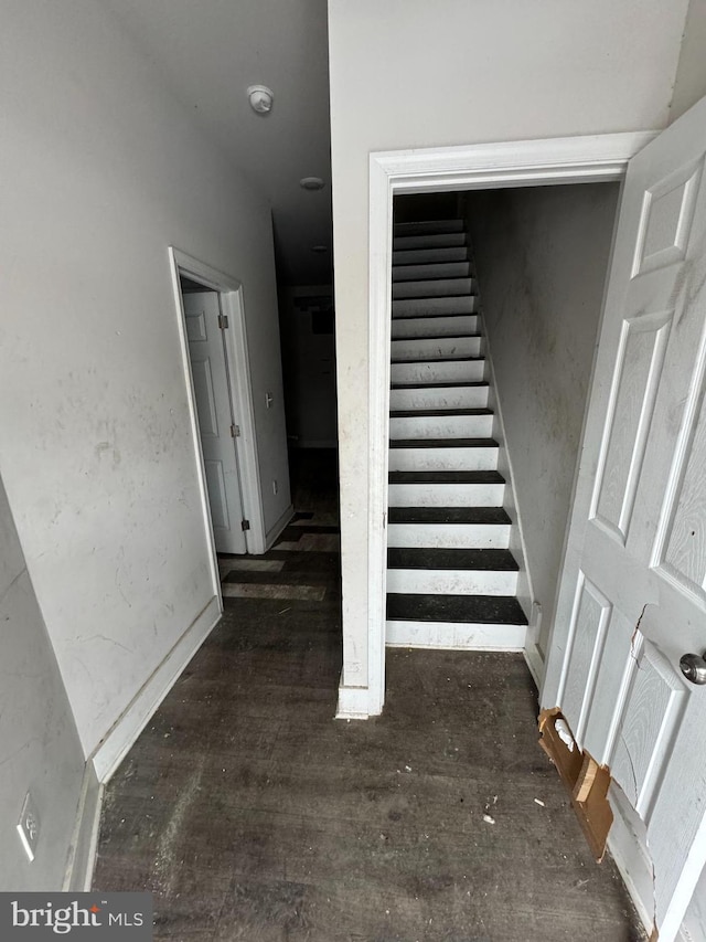 stairs featuring wood-type flooring