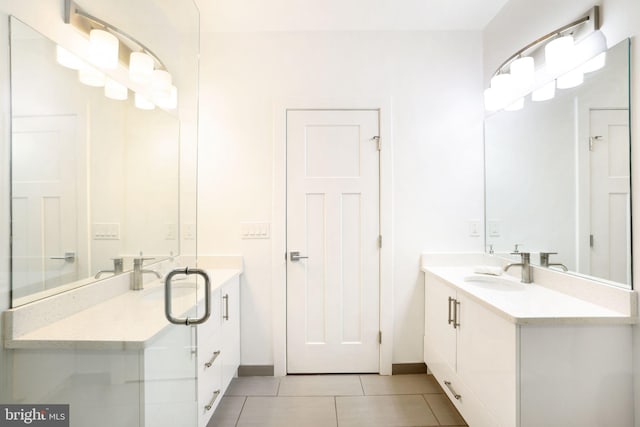 bathroom with vanity and tile patterned floors