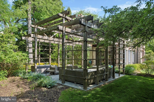 exterior space with a pergola and outdoor lounge area