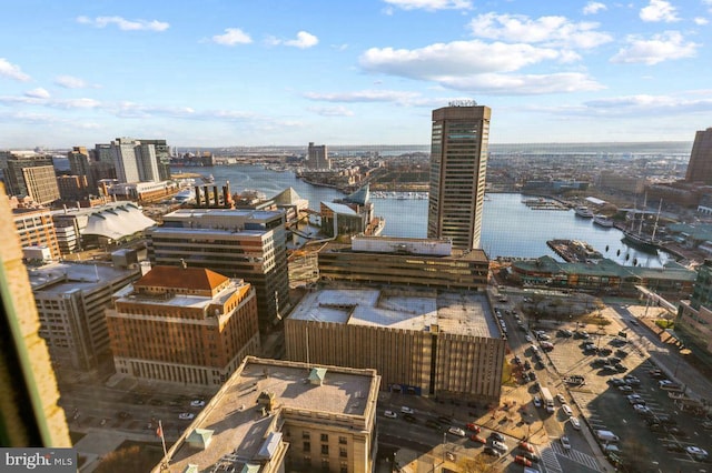 view of city with a water view