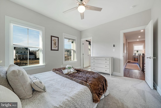 bedroom with carpet flooring and ceiling fan