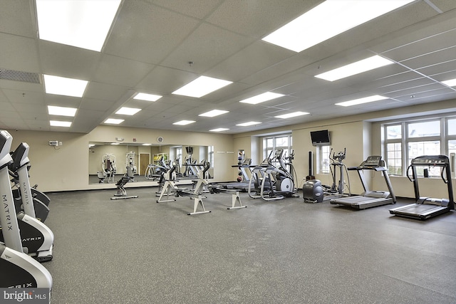 gym with a drop ceiling