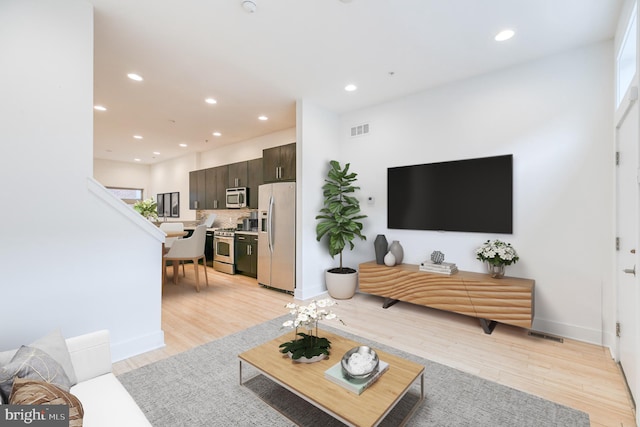 living room featuring light wood-type flooring