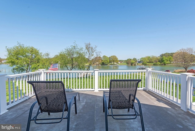 view of patio / terrace featuring a water view