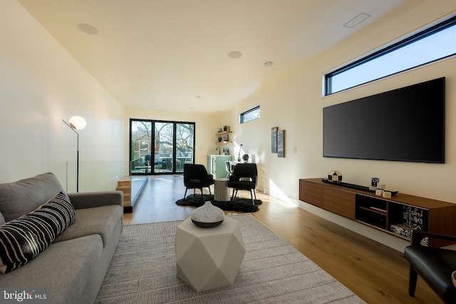 living room with light wood-type flooring