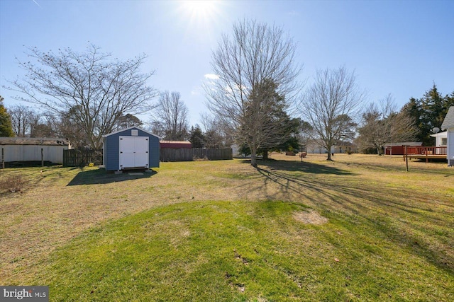 view of yard with a storage shed