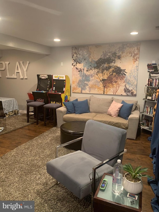 living room featuring dark hardwood / wood-style flooring