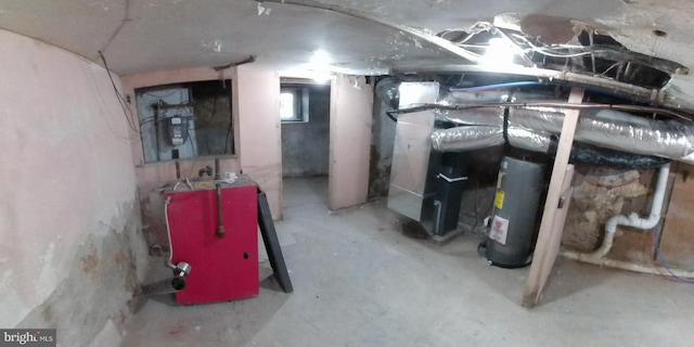 basement featuring water heater