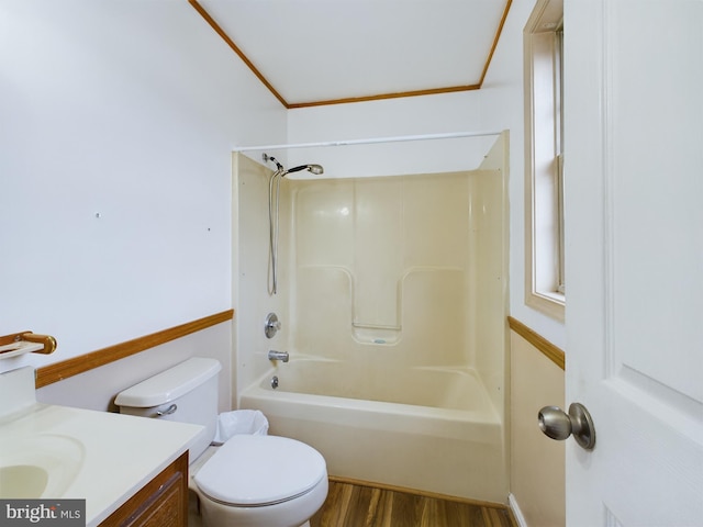 23338 Park Ave, Georgetown, DE 19947 - full bathroom featuring vanity, wood-type flooring, toilet, and washtub / shower combination